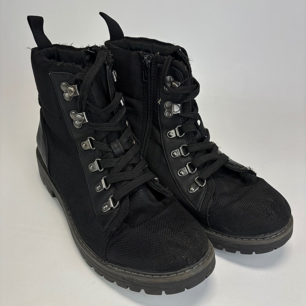 Cliffs Canvas Combat Boots Women 9.5 Black Side Zip Lug Sole Tactical Streetwear